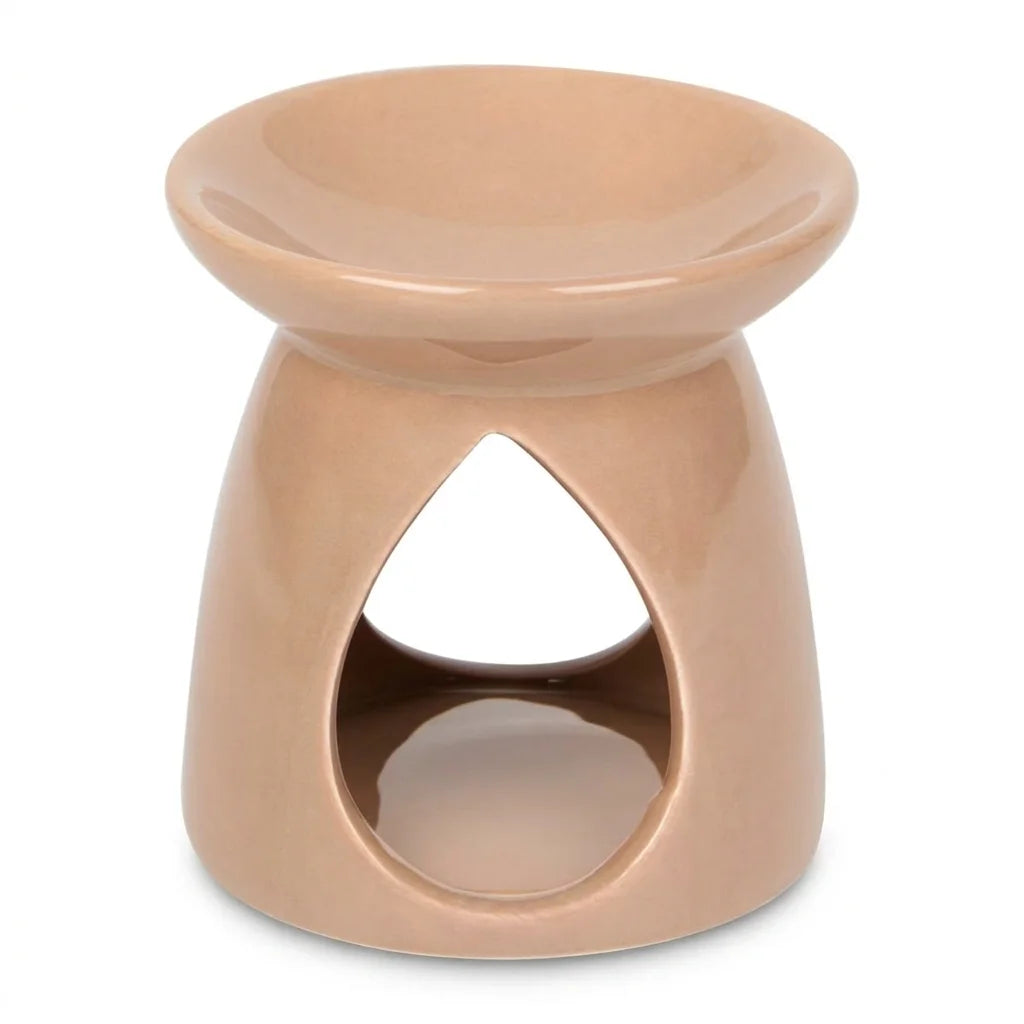 Brûleur de cire céramique beige avec ouverture goutte pour huiles essentielles