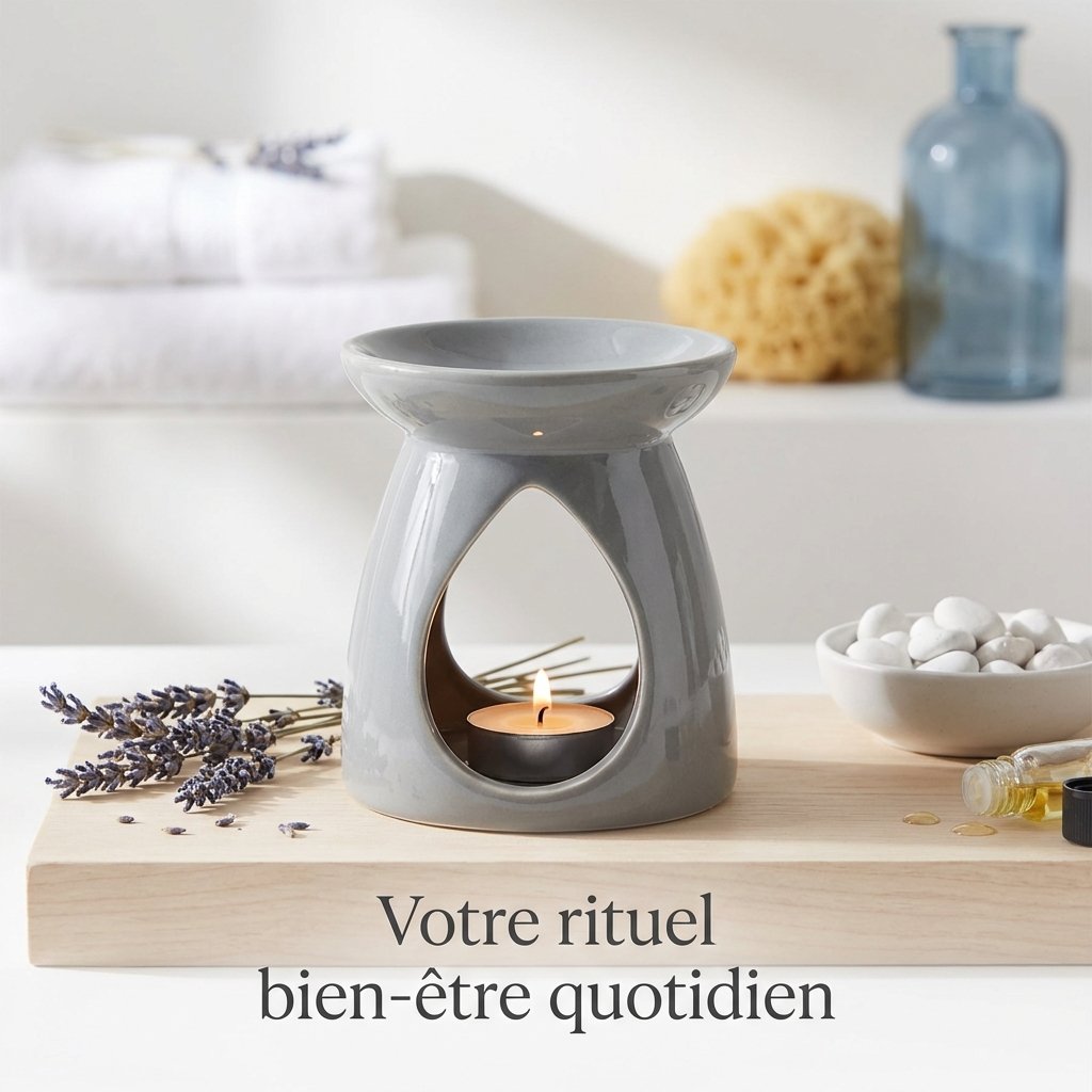 Brûleur gris cire huiles essentielles aromathérapie bien-être spa relaxation