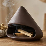 Brûleur de Palo Santo en céramique marron fait main, design épuré et minimaliste