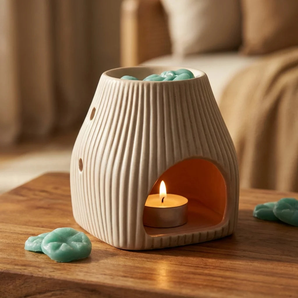 Brûleur Scentchips Flare Désert avec chips turquoise et lumière chaude pour parfum d'ambiance