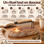 Brûleur Palo Santo en bois de gamel blanchi fait main, bougie chauffe-plat, bâton d'encens et guide d'utilisation en 5 étapes