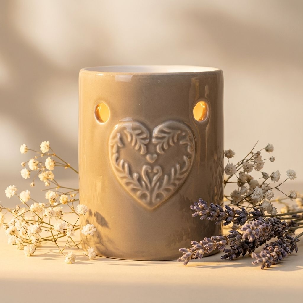 Brûleur céramique cœur taupe Scentchips avec fleurs séchées pour fondants parfumés