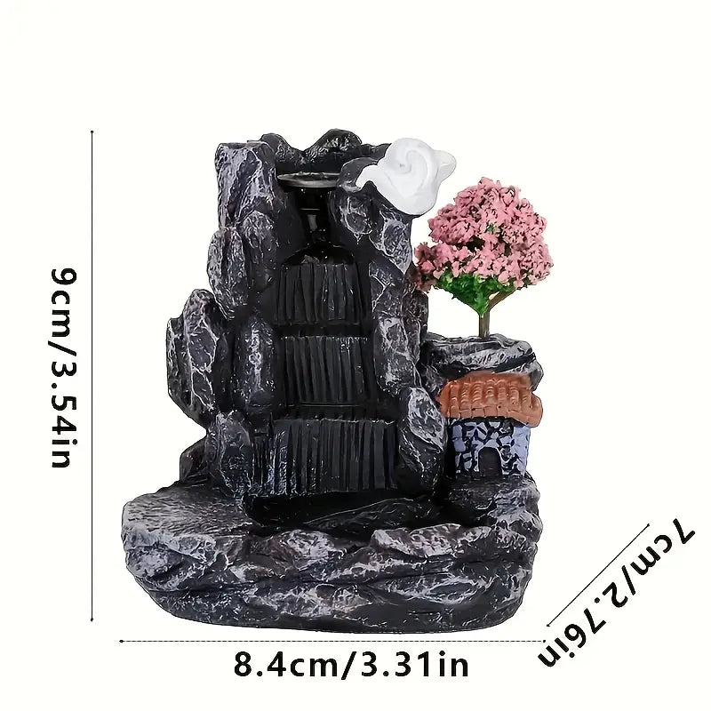Dimensions du Brûleur d'encens cascade refoulement – Mini fontaine zen avec arbre en fleur