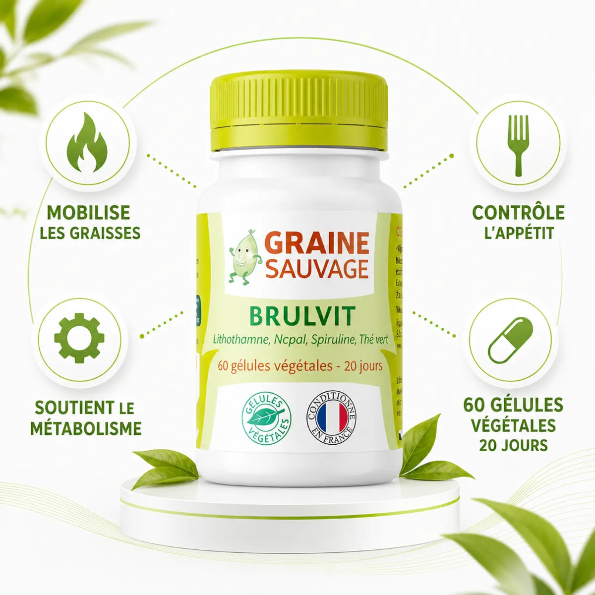 Brulvit gélules gestion du poids - Graine sauvage, 60 capsules végétales, mobilise les graisses et contrôle l'appétit