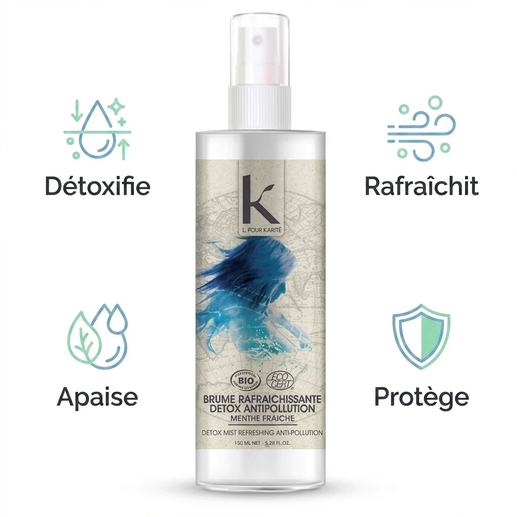 Brume Détox Rafraîchissante K pour Karité 150ml avec bénéfices antipollution