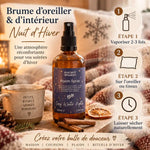 Brume Nuit d'hiver 100ml avec guide d'utilisation en 3 étapes pour oreiller et tissus