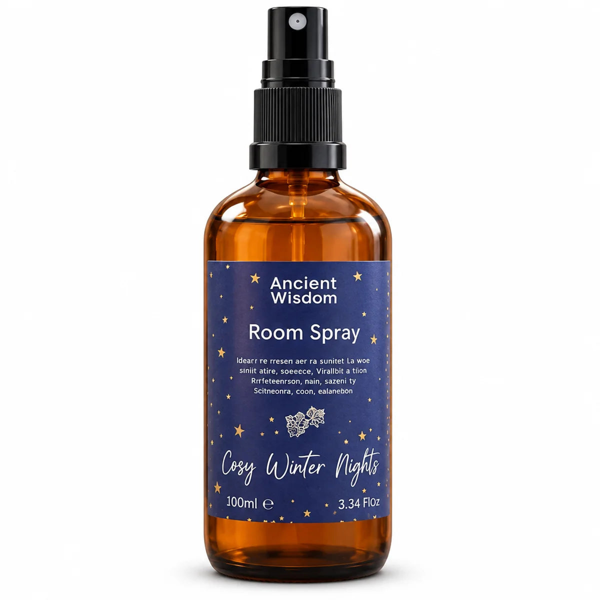 Brume d'oreiller Nuit d'hiver 100ml en flacon verre ambre avec étiquette bleu marine