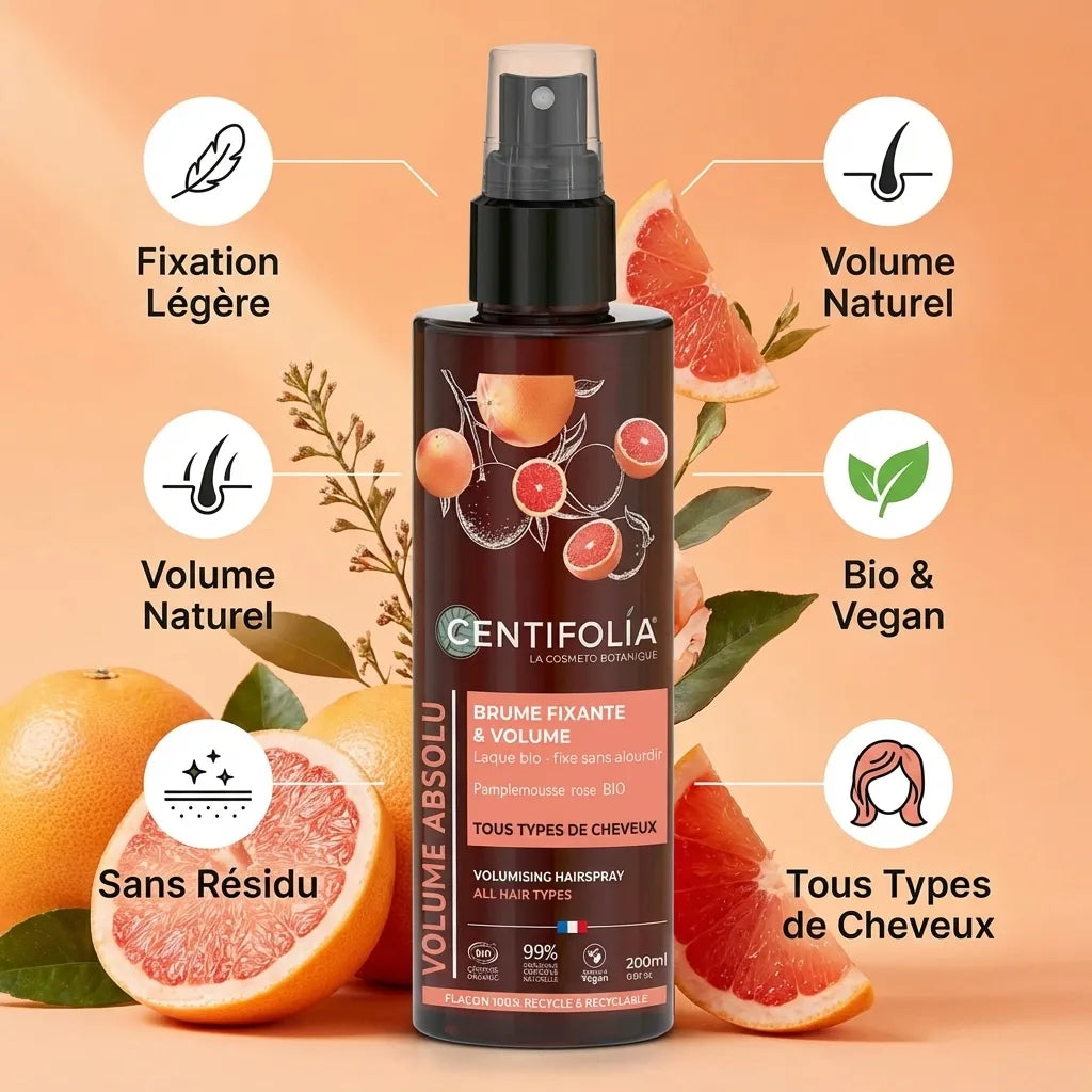Brume fixante Centifolia 200ml volume naturel sans résidu bio vegan tous cheveux