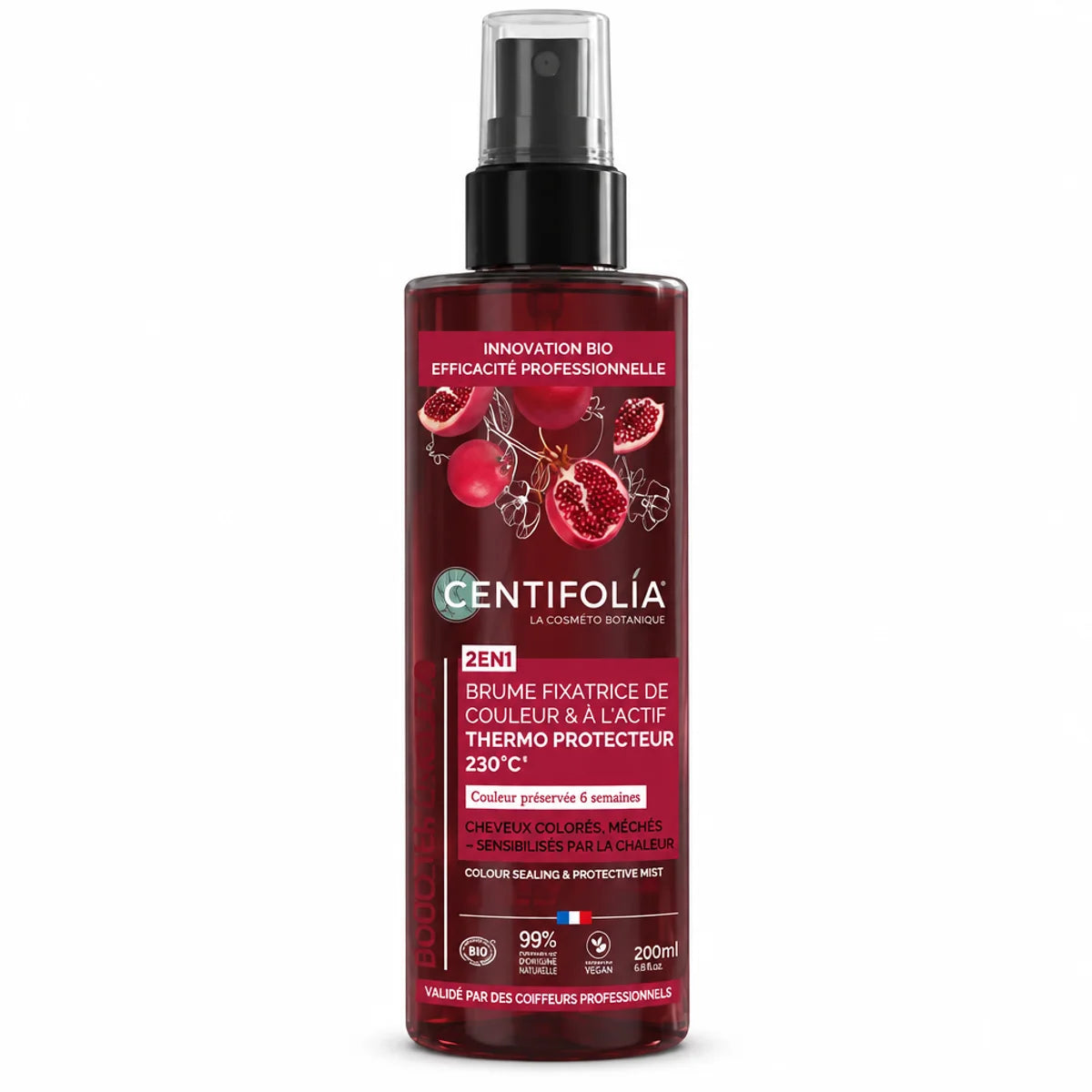 Brume fixatrice Centifolia 200ml bio 2en1 couleur et thermoprotecteur spray