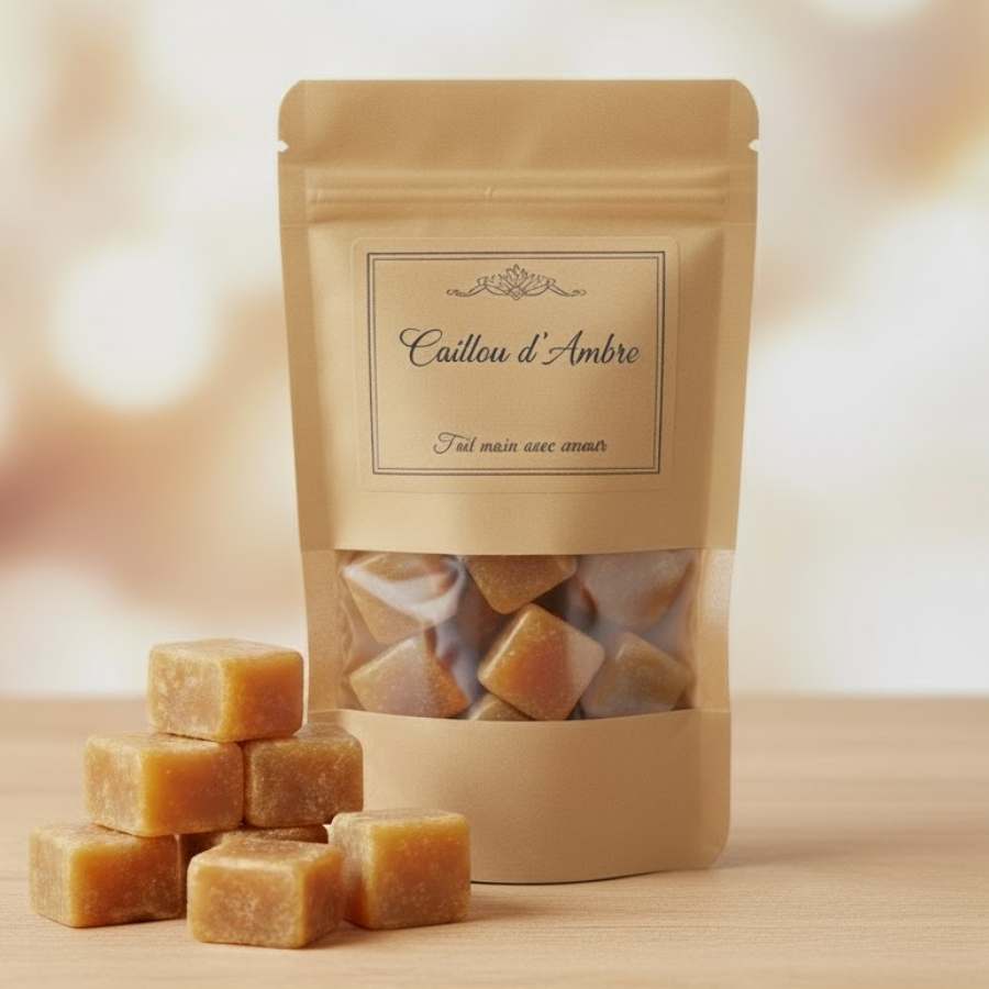 Un sachet kraft de 50 grammes de Cailloux d'Ambre Jardin de mon Grand Père