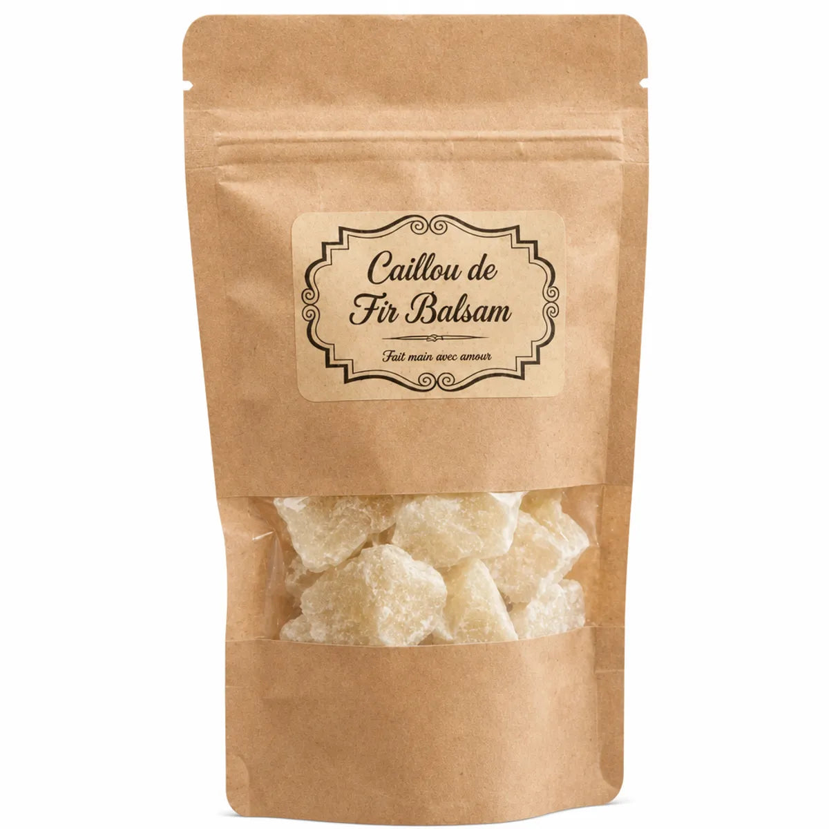 Cailloux de Fir Balsam en sachet kraft avec fenêtre, pierres cristallines translucides, jardin