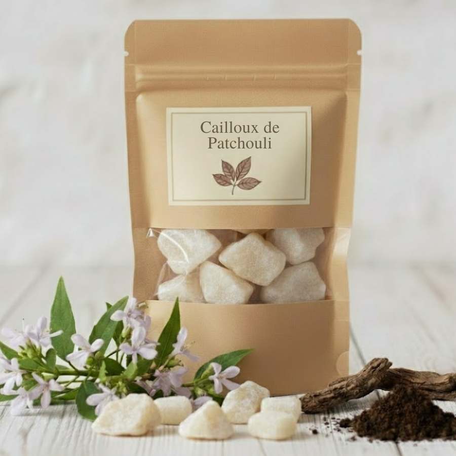 Un sachet kraft de 50 g de Cailloux de Patchouli Jardin de mon Grand Père