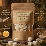 Cailloux Vanille Bourbon parfum solide - pierres blanches en sachet kraft avec ingrédients naturels