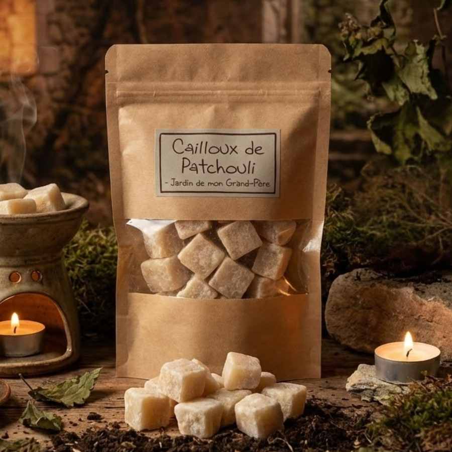 Un sachet kraft de 50 g de Cailloux de Patchouli Jardin de mon Grand Père