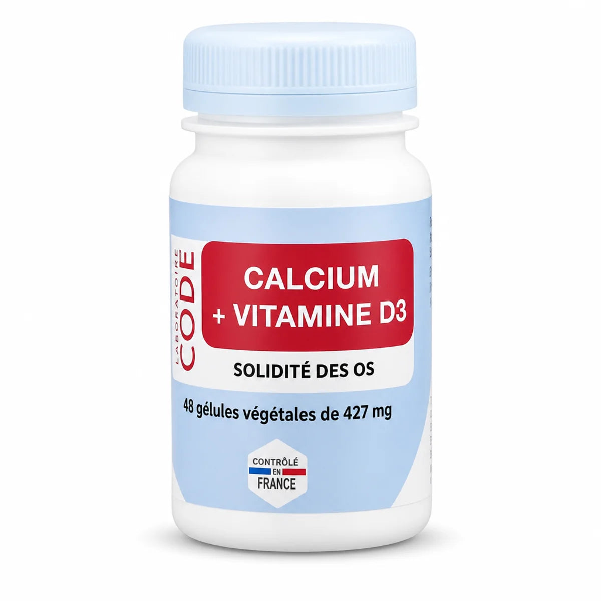 Flacon Calcium + Vitamine D3 60 gélules Laboratoire Code pour la solidité des os