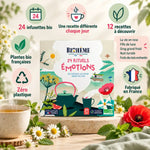 Calendrier de l'Avent Biohême : 24 infusettes bio aux plantes françaises, boîte "Rituels Émotions" sur fond crème et vert sauge