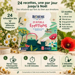 Coffret calendrier de l'Avent Biohême 24 infusions bio Rituels Émotions, fond crème et sauge, infusettes camomille et menthe