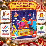 Calendrier de l'Avent enfant chocolat bio Belledonne 150 g, boîte cirque rouge et blanche, bonbons et figurines en chocolat