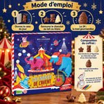 Calendrier de l'Avent chocolat bio enfant 150 g Belledonne, décor cirque, mode d'emploi en infographie festive
