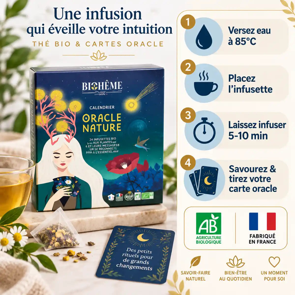 Calendrier Avent Oracle Nature bio 24 infusettes Biohême avec guide infusion et certifications bio