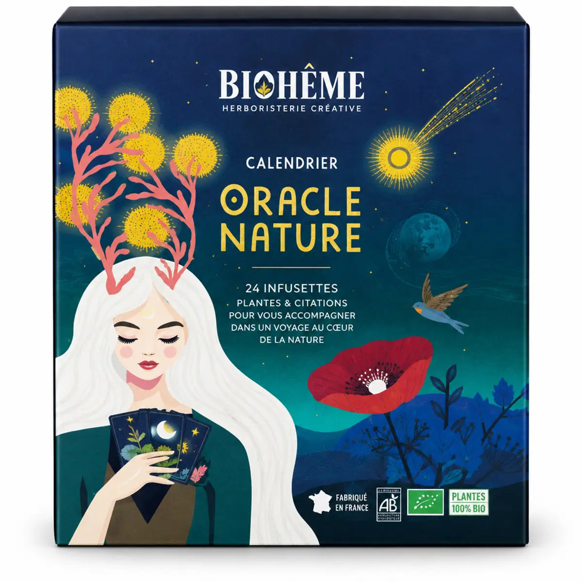 Calendrier de l'Avent Oracle de la Nature bio Biohême 24 infusettes thé herbes boîte bleue