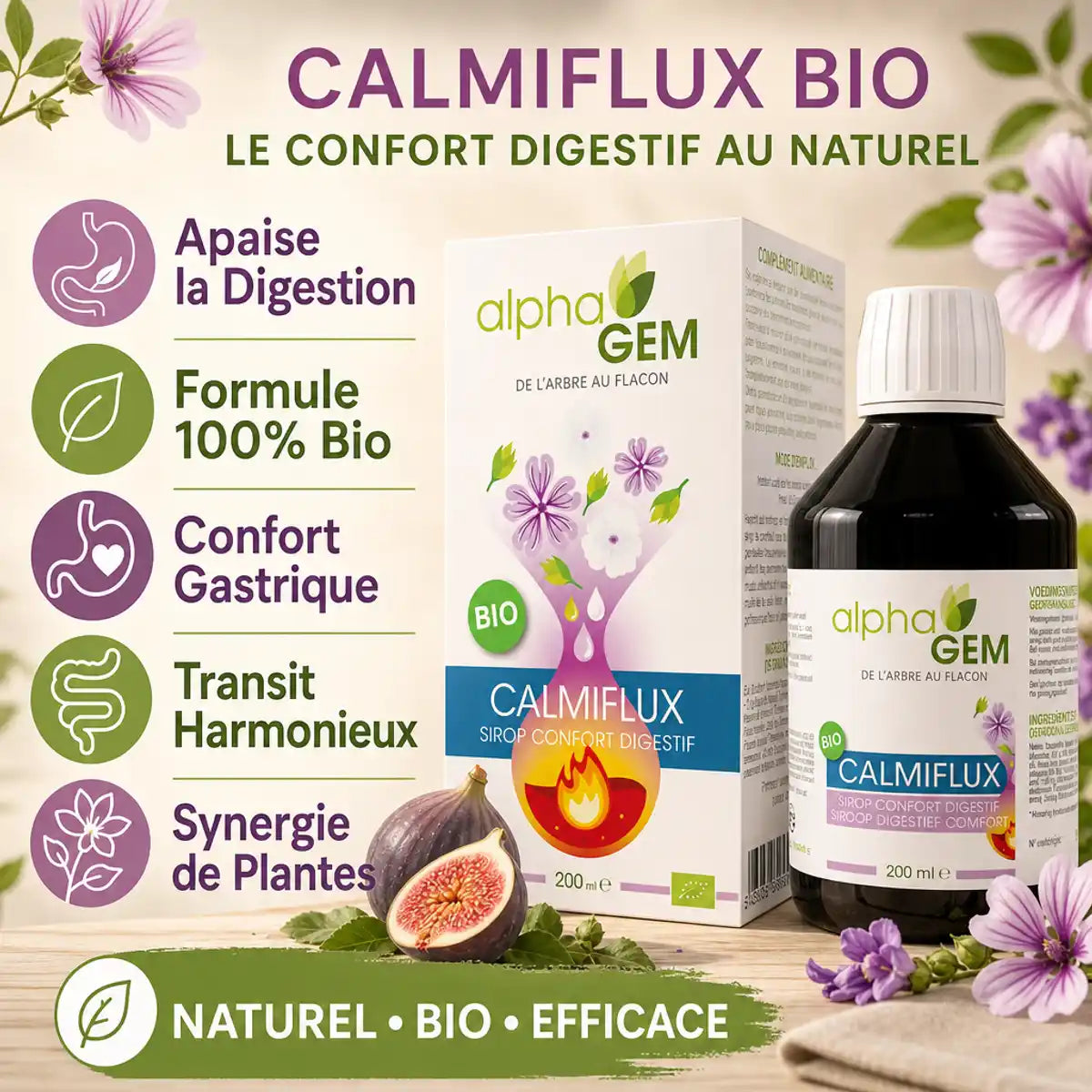 Calmiflux Bio 200ml Alphagem - Bouteille avec bénéfices digestifs et formule 100% biologique