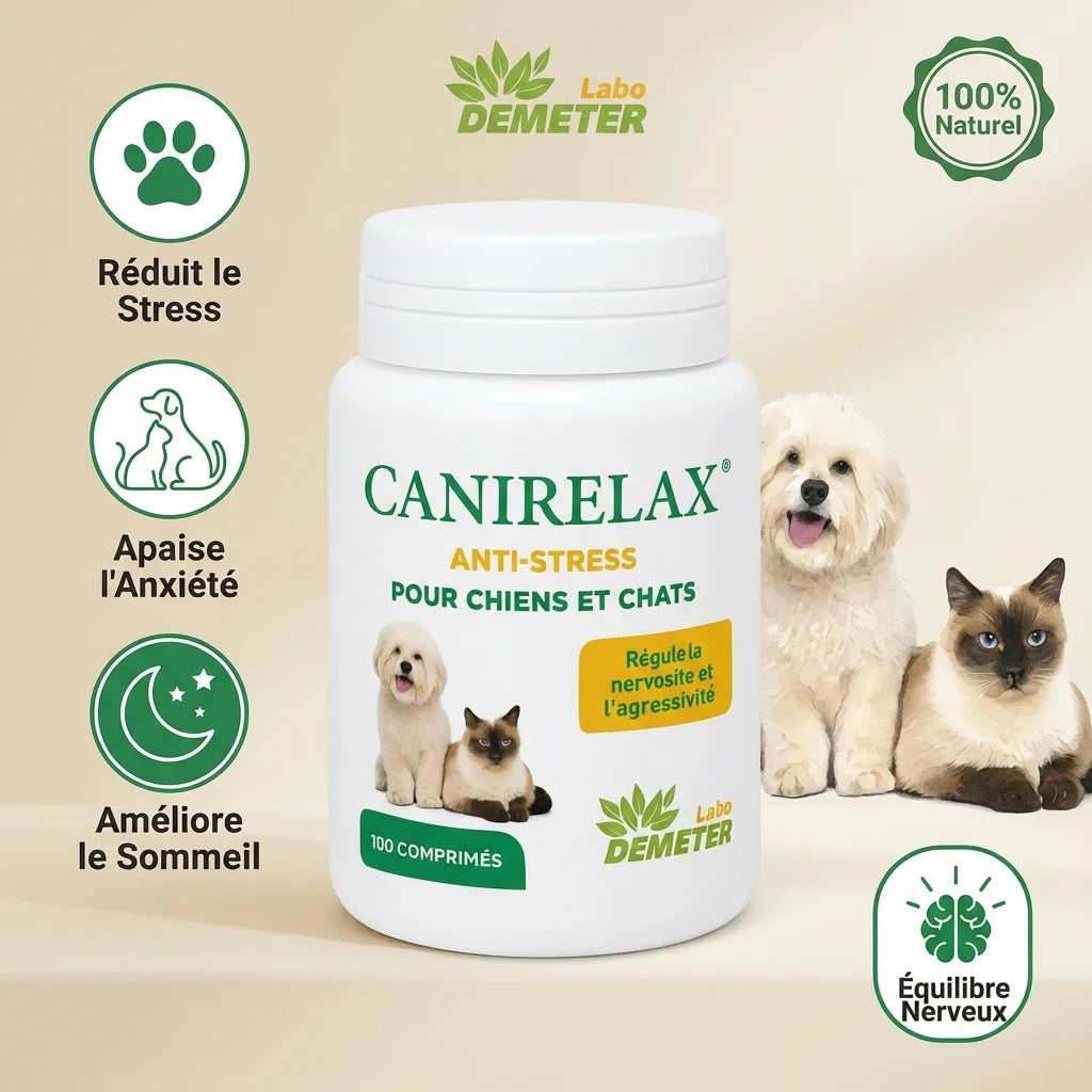 Canirelax complément naturel anti-stress pour chats et chiens - Labo-Demeter 100 comprimés