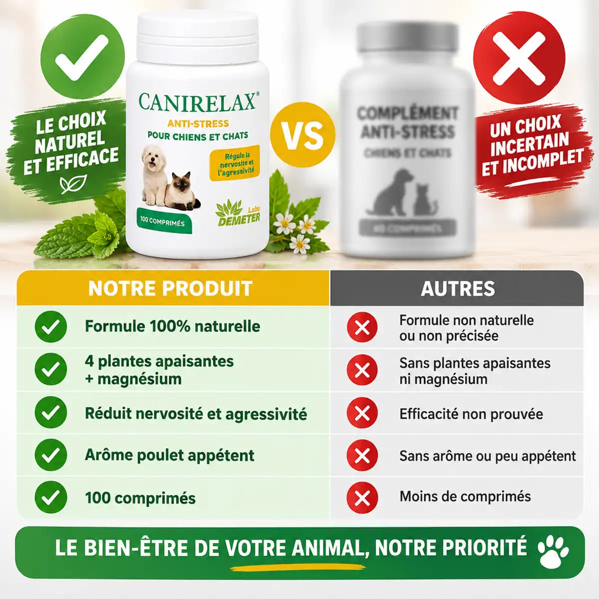 Canirelax anti-stress naturel chat chien comparaison produit formule 100% naturelle magnésium