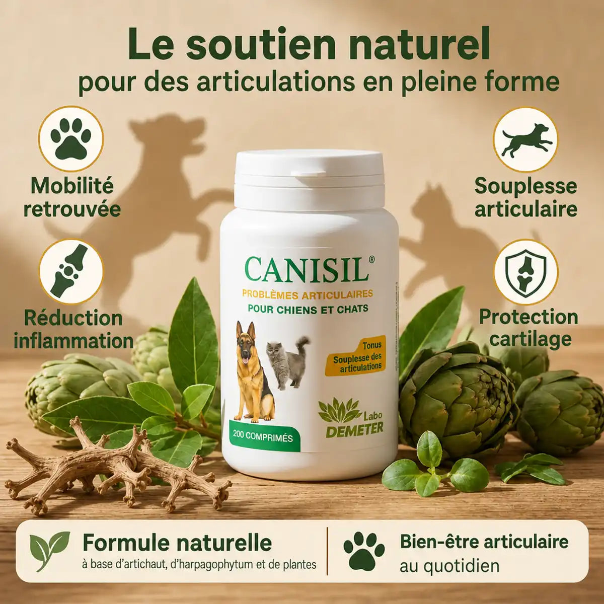 Canisil 200 comprimés anti-inflammatoire arthrose chien chat avec ingrédients naturels et bénéfices