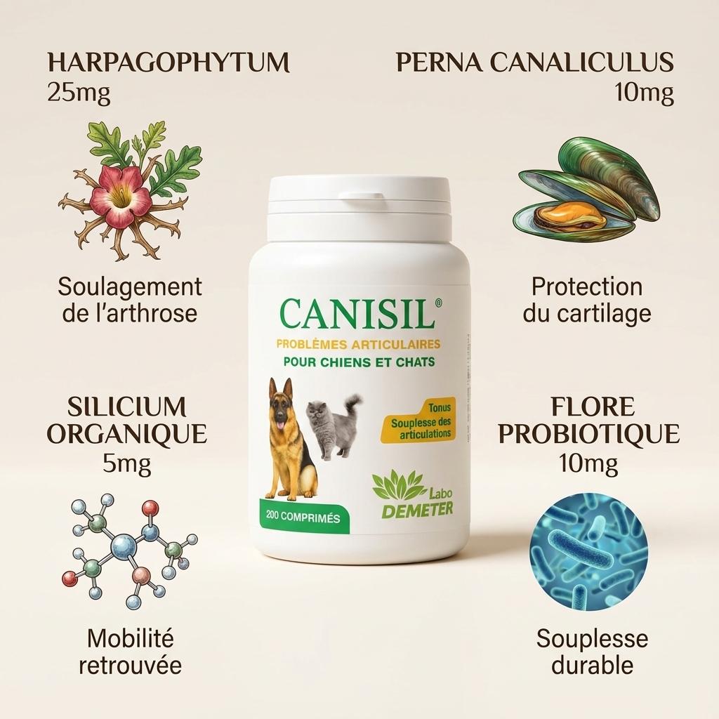 Canisil 200 comprimés anti-inflammatoire arthrose chien chat avec ingrédients naturels Labo Demeter