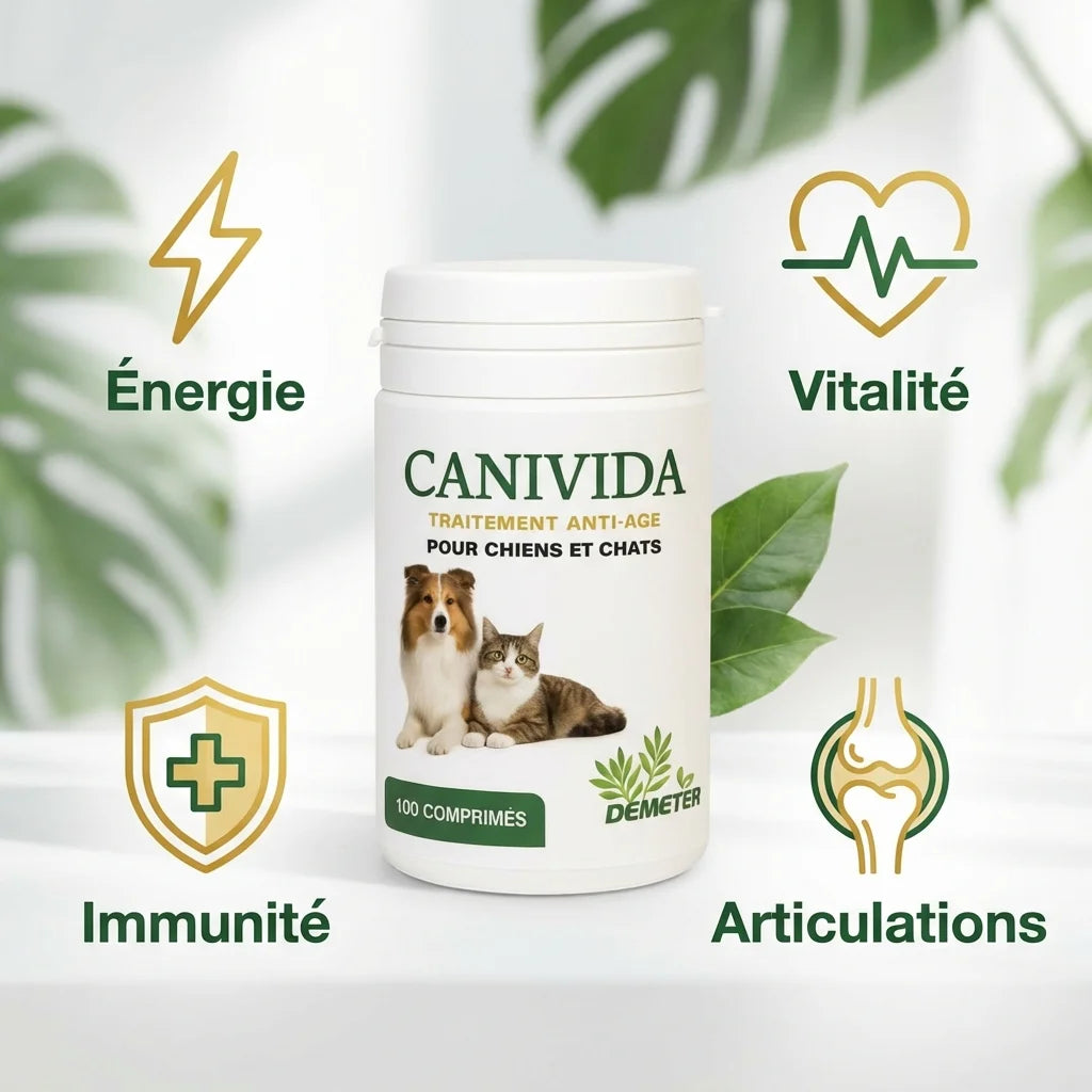 Canivida 100 comprimés - Supplément anti-âge naturel chien chat avec bénéfices énergie vitalité immunité articulations