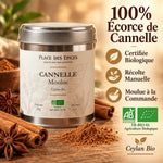 Cannelle moulue bio 50g Place des épices en boîte avec bâtons et certifications