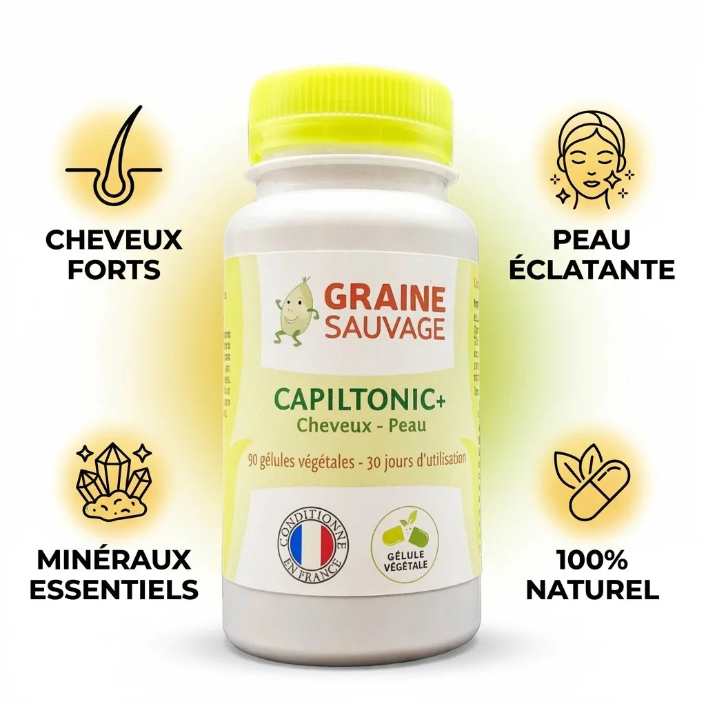 Capiltonic+ Cheveux & Peau 90 gélules Graine Sauvage avec bénéfices cheveux forts et peau éclatante