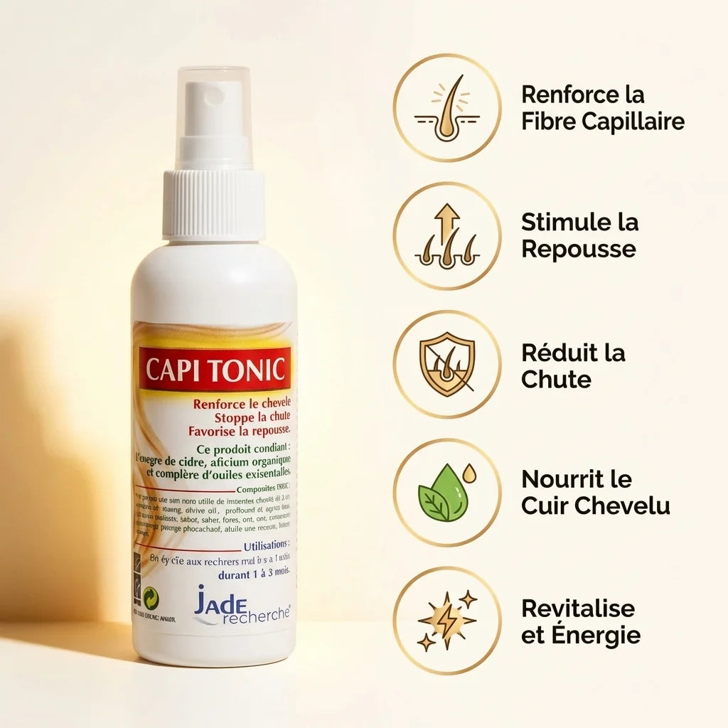Capitonic flacon anti-chute 125ml avec icônes bénéfices repousse cheveux Jade Recherche