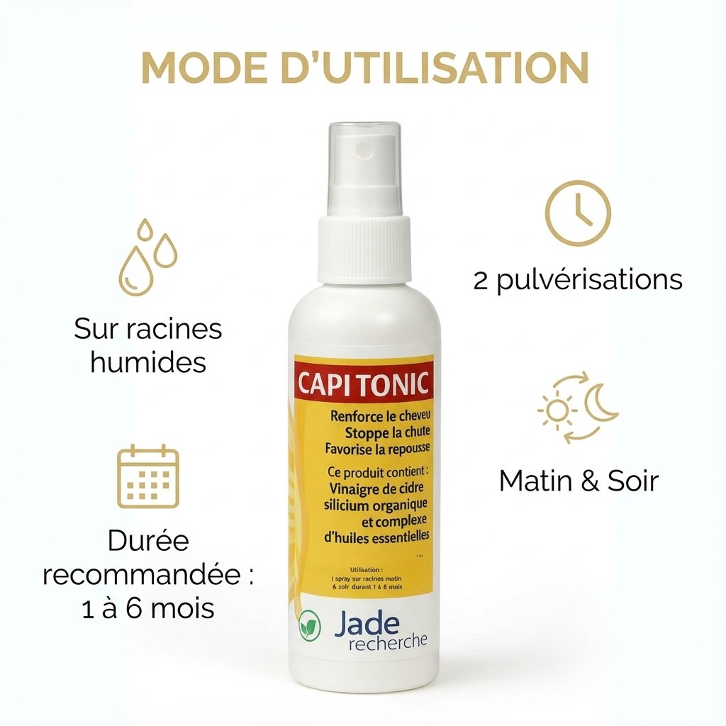 Capitonic séruma anti-chute cheveux 125ml mode utilisation 2 pulvérisations matin soir Jade Recherche
