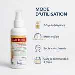 Capitonic spray anti-chute 125ml avec mode d'utilisation : 2-3 pulvérisations matin et soir sur cuir chevelu