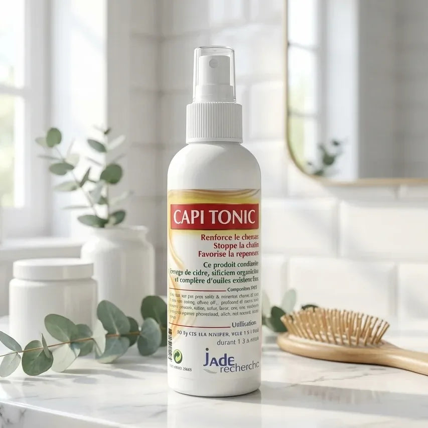 Capitonic spray anti-chute 125ml sur marbre avec accessoires coiffure et éléments botaniques