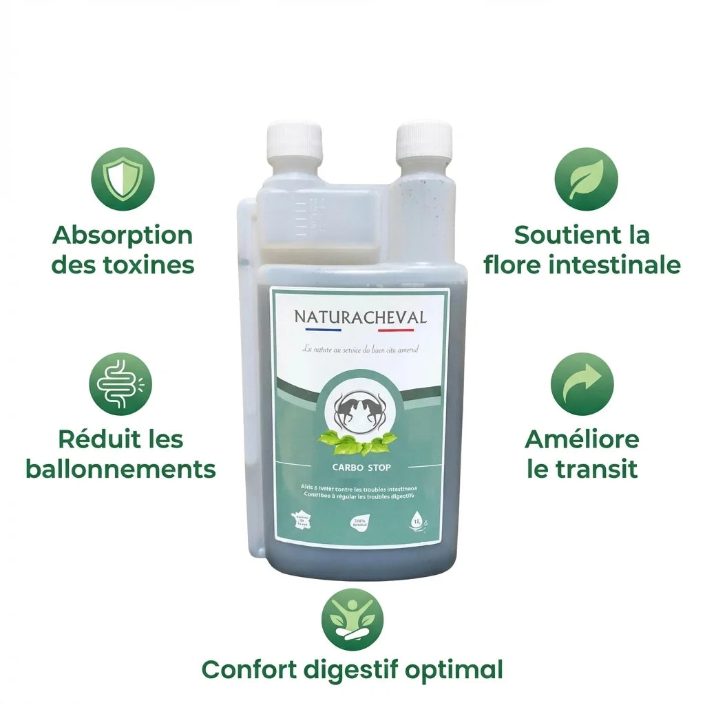 Carbo'Stop Cheval 1L Naturacheval - Désordres intestinaux, absorption toxines, transit digestif