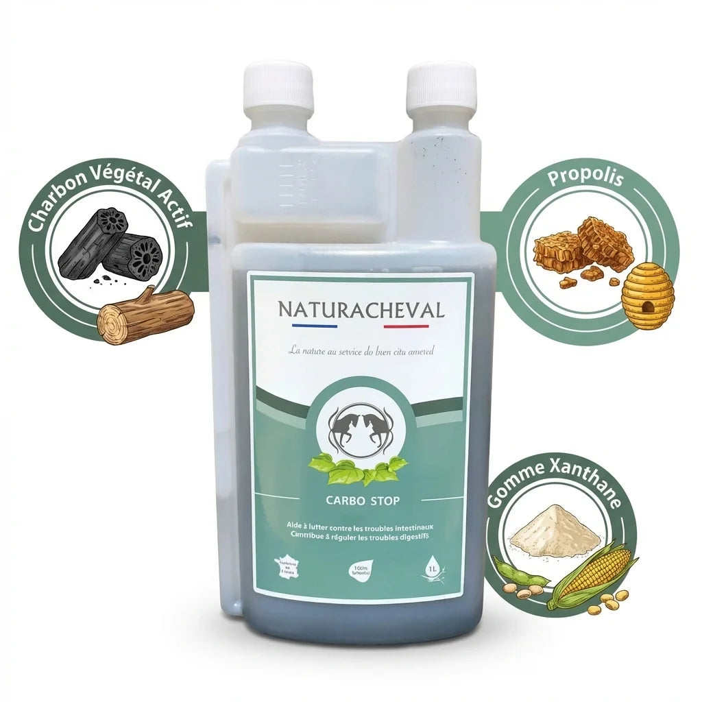Carbo'Stop Cheval 1L Naturacheval - Complément digestif avec charbon végétal et propolis