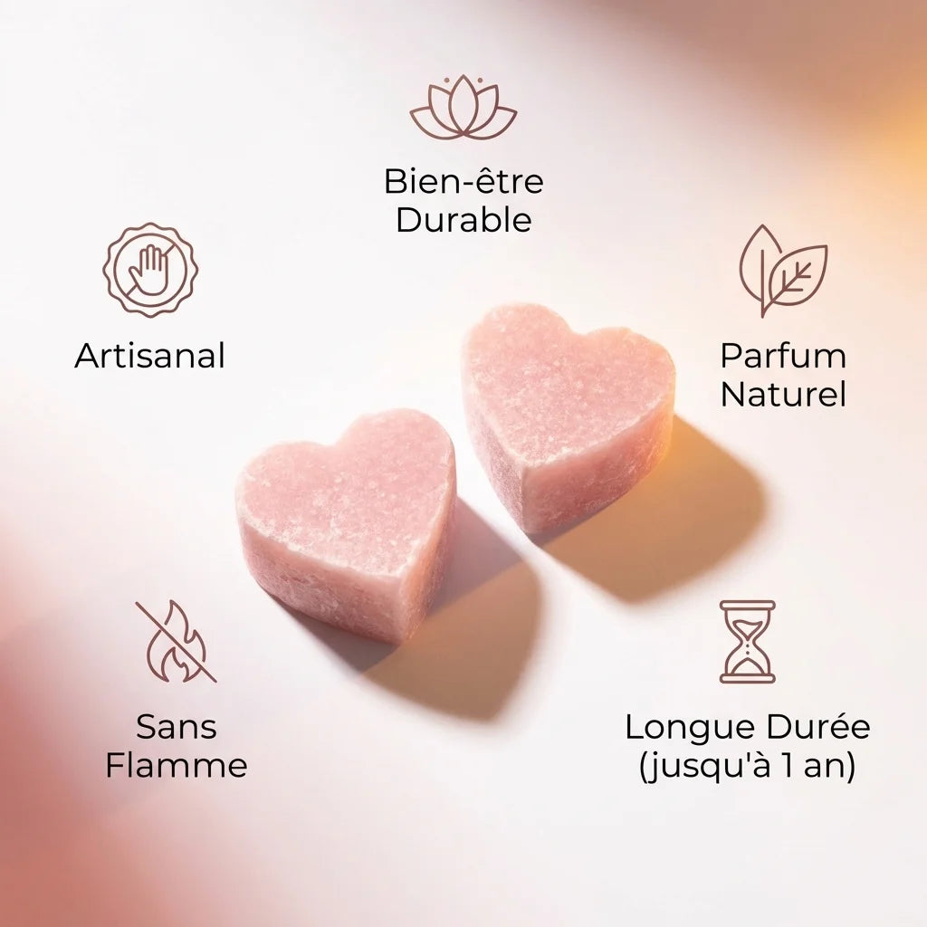Carré Ambre Lys ByBazz, deux blocs cœur rose parfum naturel 25g avec bénéfices bien-être