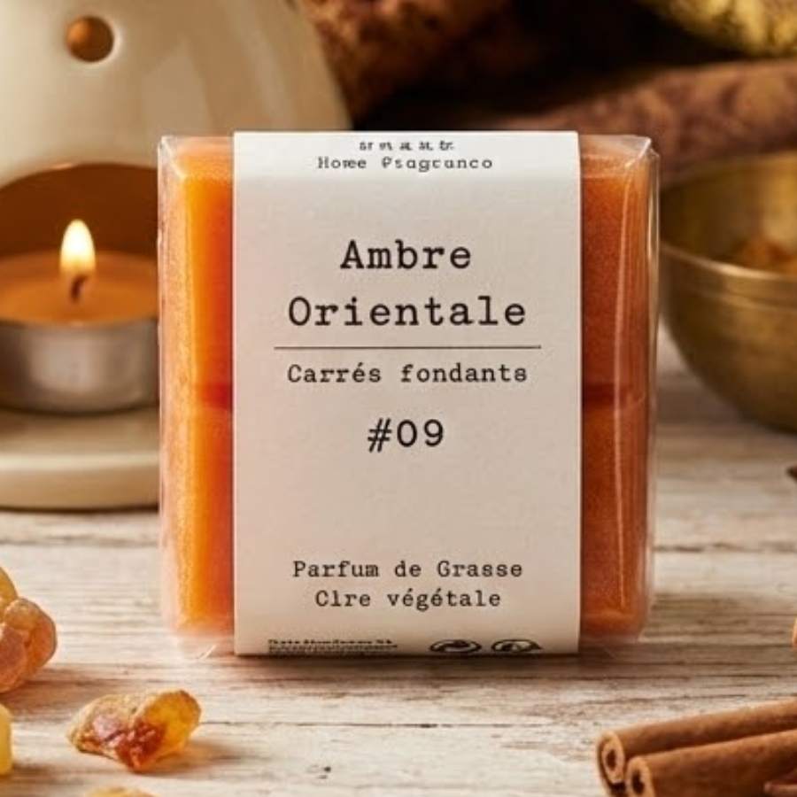 Un pack de 4 Carrés Fondants à la Cire Parfumée senteur Ambre orientale de Drake