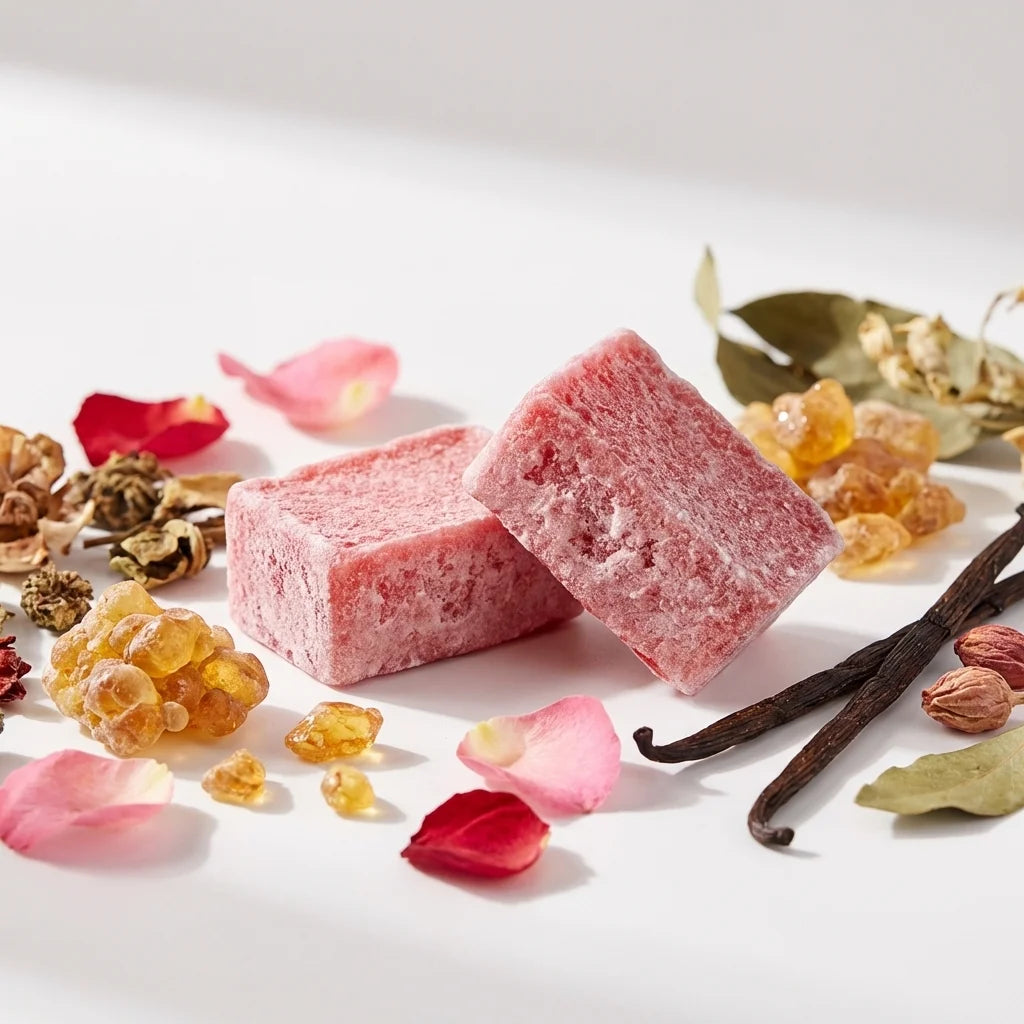 Carrés d'Ambre Sweet Pink ByBazz fondants avec ingrédients naturels et rose pétales