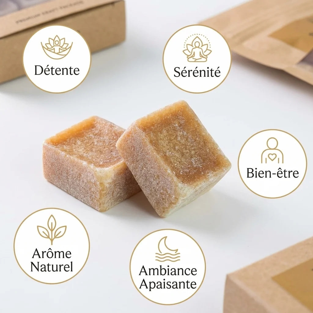Carrés fondants Bois de Santal HomeBreeze 25g avec bénéfices bien-être et arôme naturel