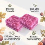 Carrés de Figue Fondants HomeBreeze 25g avec infographie bien-être et détente naturelle