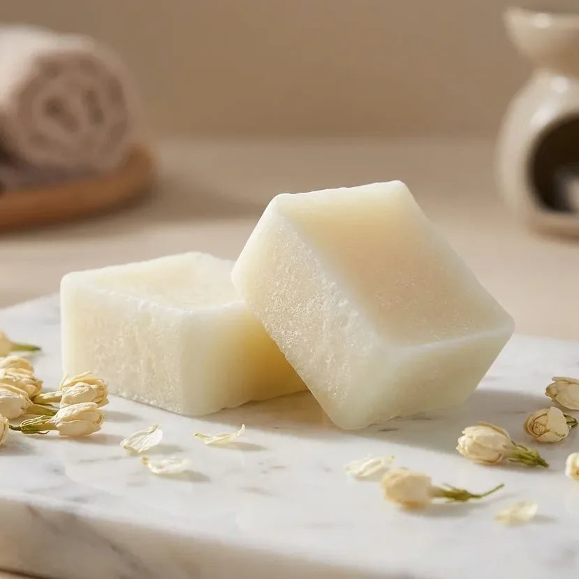 Carrés jasmin fondants HomeBreeze 2x25g, cubes parfumés crème et vert pâle