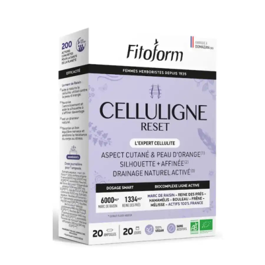 Celluligne, l'expert cellulite, 20 ampoules de la marque Fitoform. 