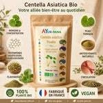 Centella asiatica bio en poudre 150g AYur-vana avec ingrédients actifs et bénéfices mémoire circulation peau