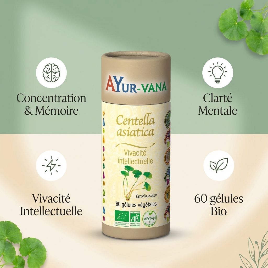 Centella Asiatica Bio 60 gélules Ayur-Vana pour concentration, mémoire et vivacité intellectuelle