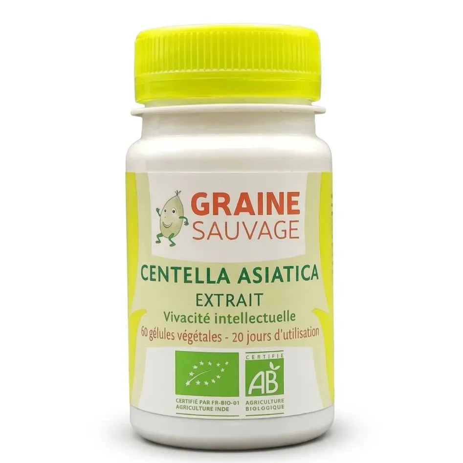 Centella Asiatica Bio Graine Sauvage - Flacon 60 gélules pour vivacité intellectuelle