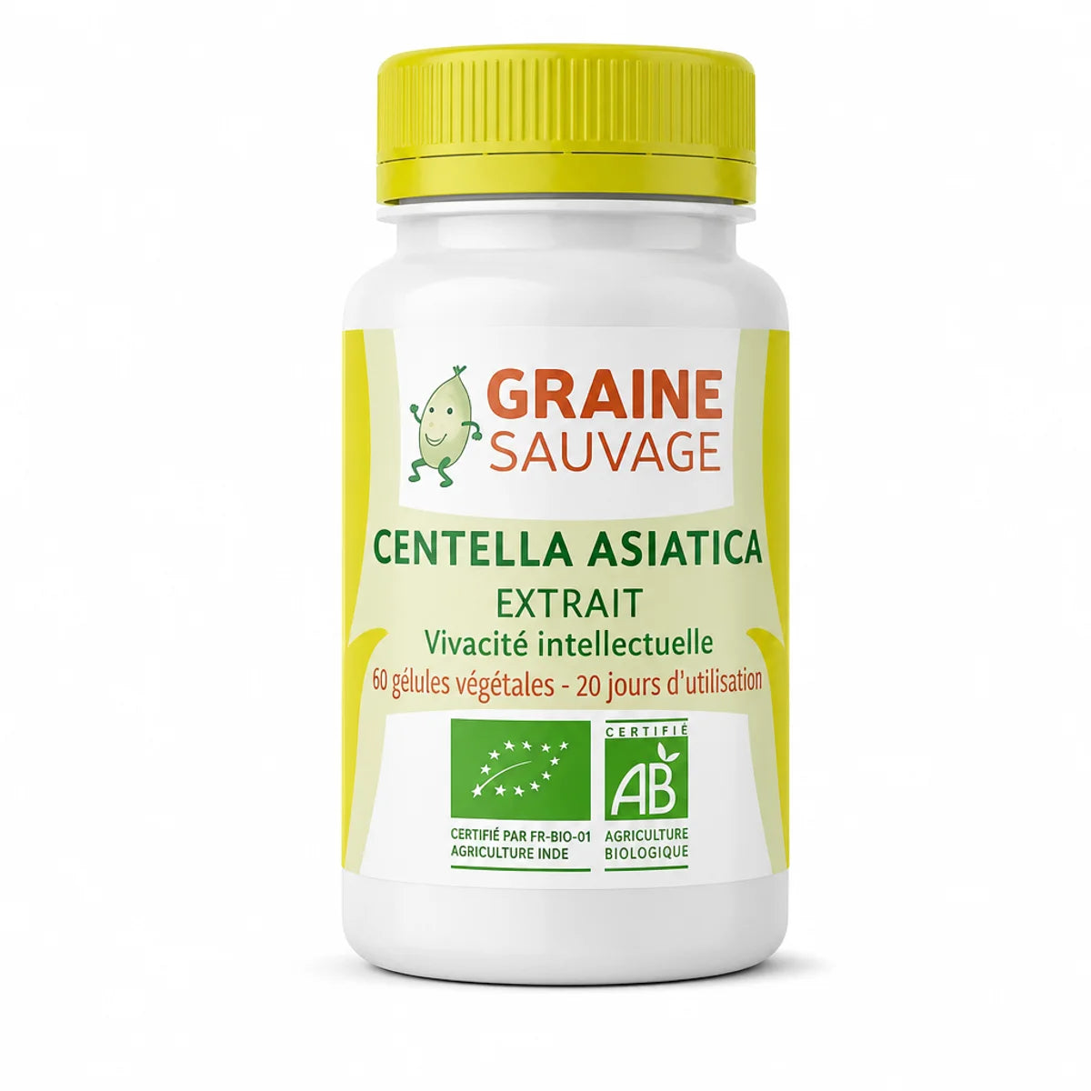Flacon Centella Asiatica Bio 60 gélules Graine Sauvage avec certification biologique